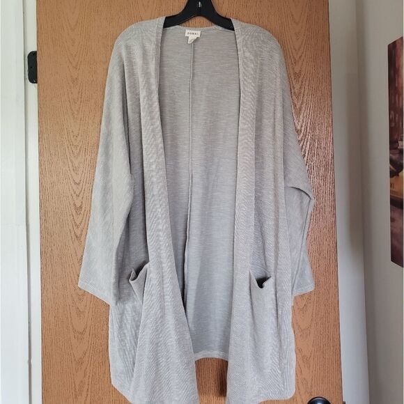 DONNI Beige One Size Cardigan Ribbed Coat Top EUC Hippie Chic Kimono - Picture 3 of 9